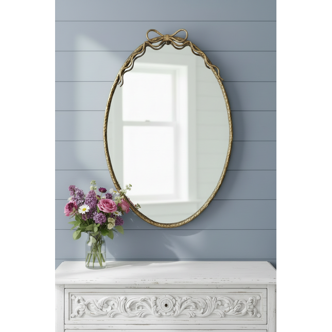 Antique Gold Oval Bow Wall Mirror | H94cm × W62.5cm