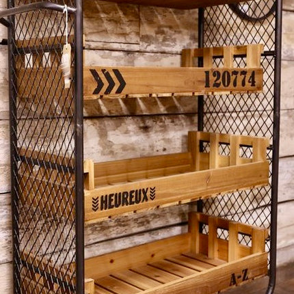 Industrial Black Metal & Reclaimed Wood 4-Tier Shelving Trolley