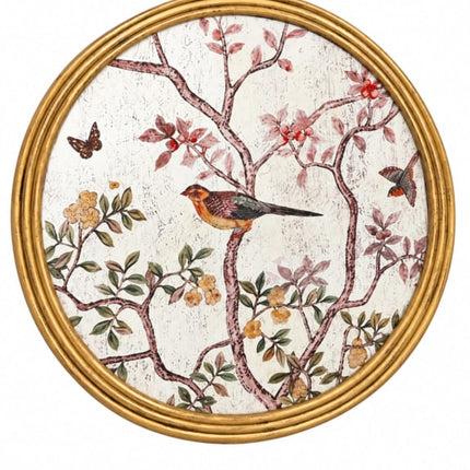 Gold round botanical bird wall mirror - 73cm Diameter