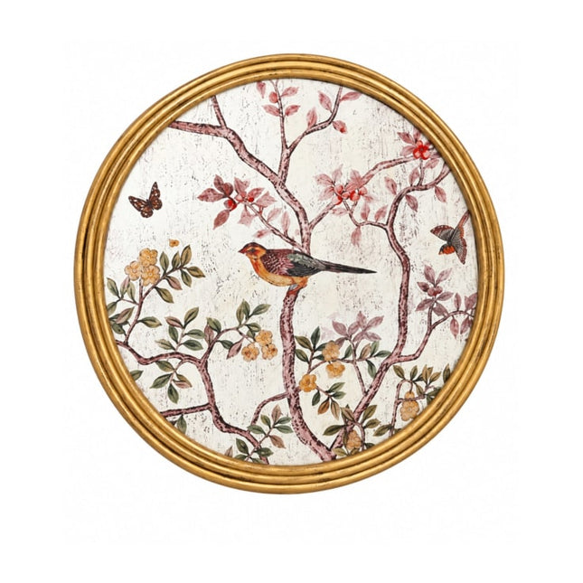 Gold round botanical bird wall mirror - 73cm Diameter