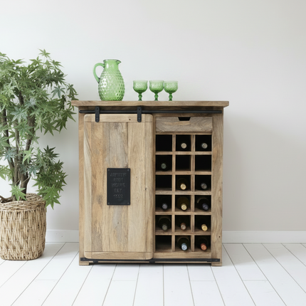 Rustic wood wine bar cabinet - Elderflower Lane
