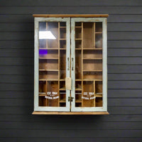 Rustic wood & glass collectors wall display cabinet 