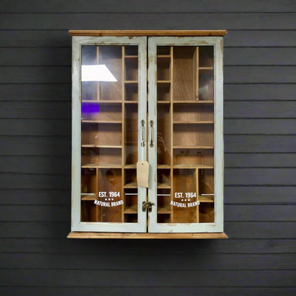 Rustic wood & glass collectors wall display cabinet - Back in stock May