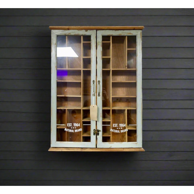 Rustic wood & glass collectors wall display cabinet - Back in stock May