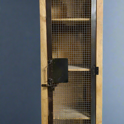 Tall slim rustic wood storage locker cabinet