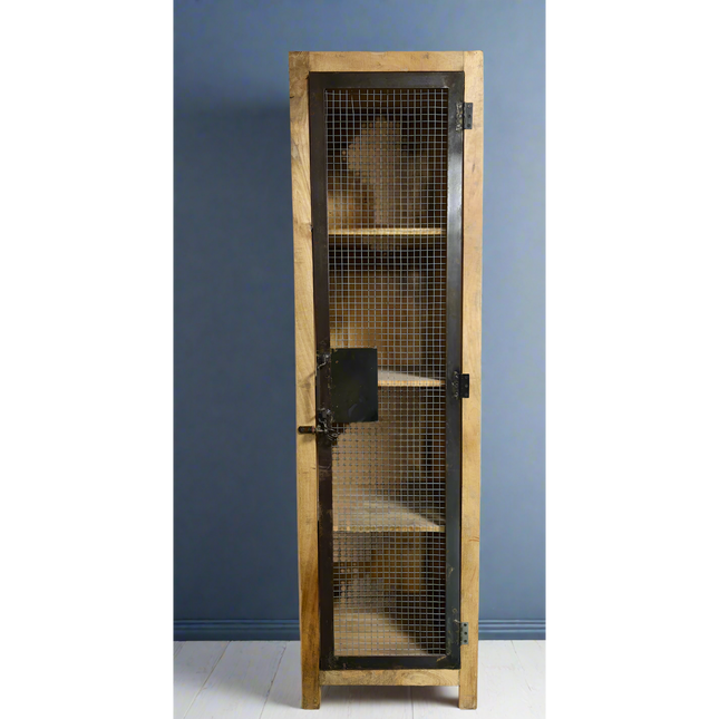 Tall slim rustic wood storage locker cabinet