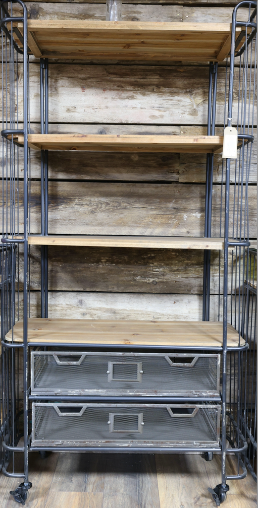 Tall Metal caged & reclaimed wood baker shelves cabinet - Back in stock end of March