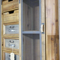 Rustic wood & metal wall storage cabinet