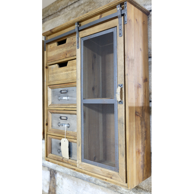 Wood and metal wall shelf cabinet