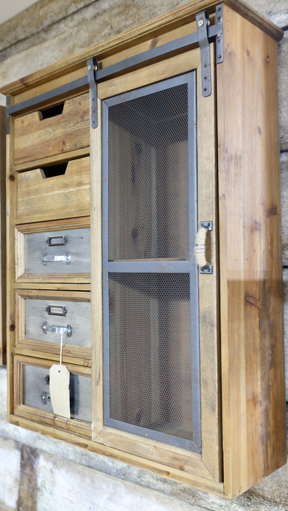 Rustic wood & metal  industrial wall storage cabinet