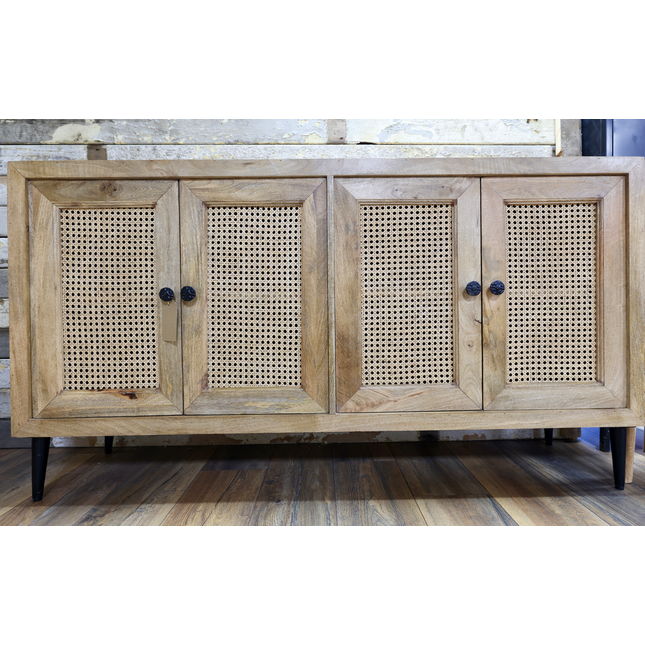 Stylish 5ft wood & rattan storage cabinet