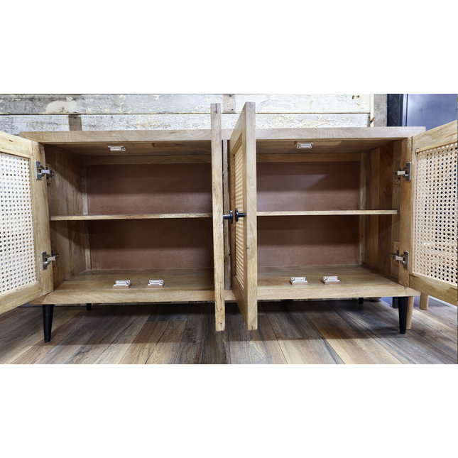 Stylish 5ft wood & rattan storage cabinet