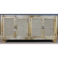 Rattan & wood 4 door sideboard console cabinet