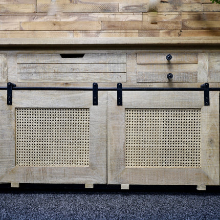 Large rustic wood & iron sideboard storage cabinet