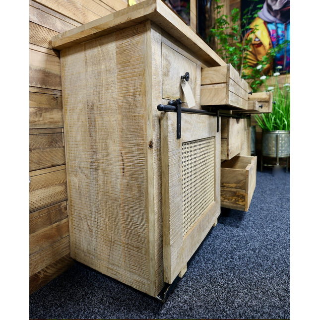 Large rustic wood & iron sideboard storage cabinet