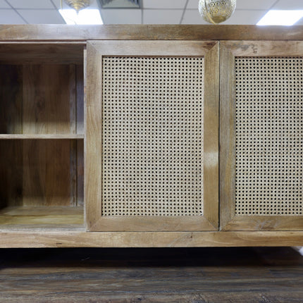 Acacia wood & rattan 3 drawer storage cabinet
