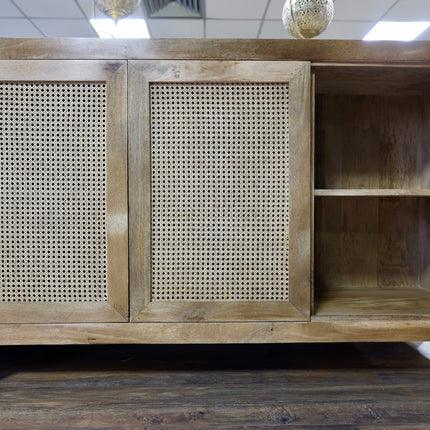 Acacia wood & rattan 3 drawer storage cabinet
