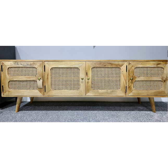 Rustic wood & rattan wide Tv storage cabinet