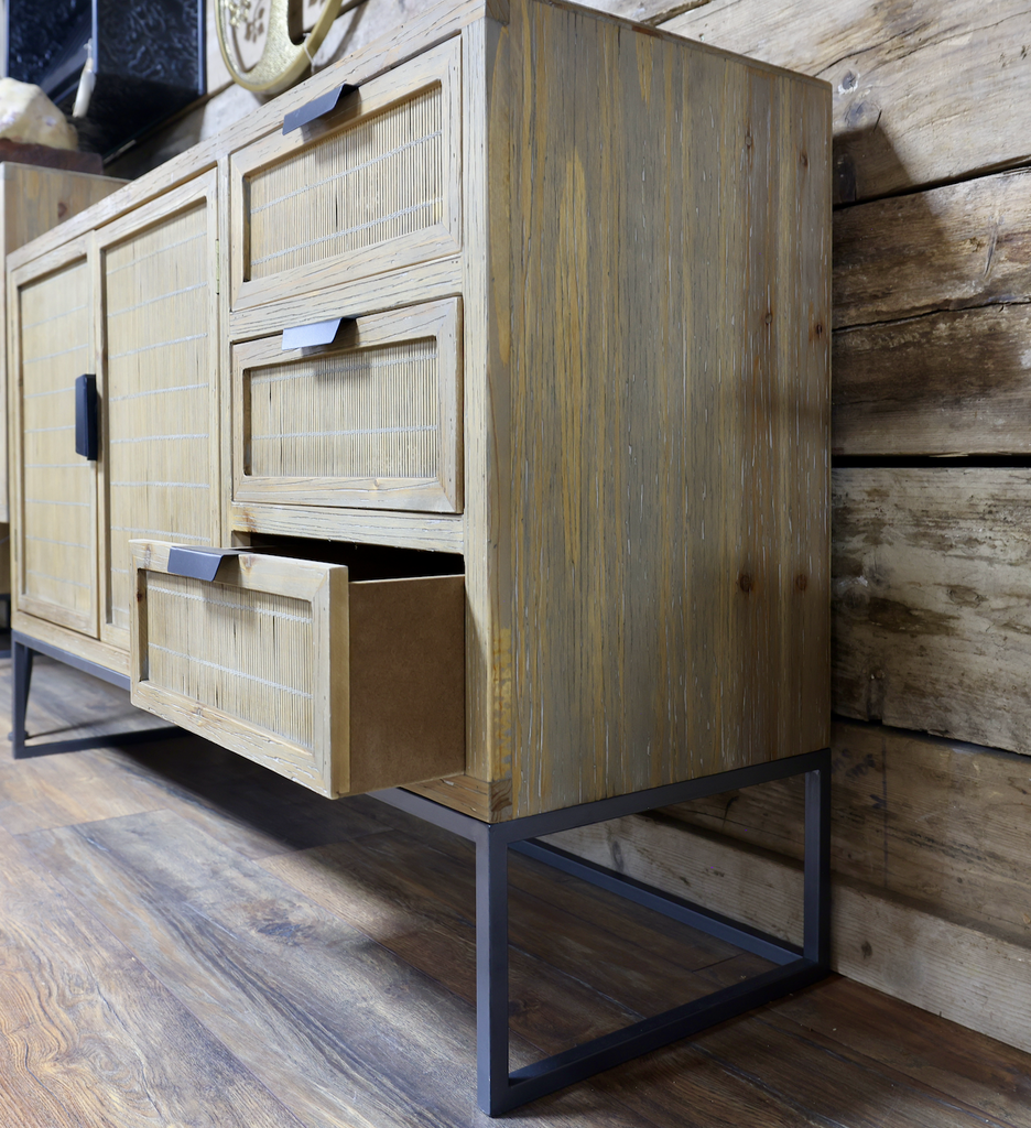 Rustic wood & woven rattan storage sideboard