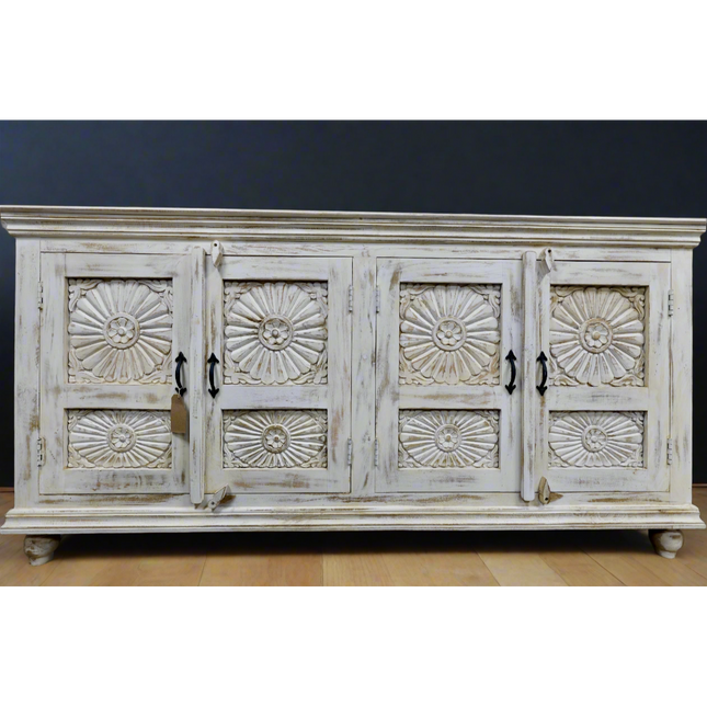 White ornate carved home storage cabinet uk