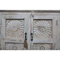 6ft wide carved white wood ornate storage cabinet