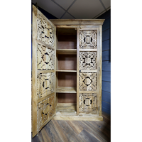 Tall ornate carved natural wood storage cupboard - Back in stock September