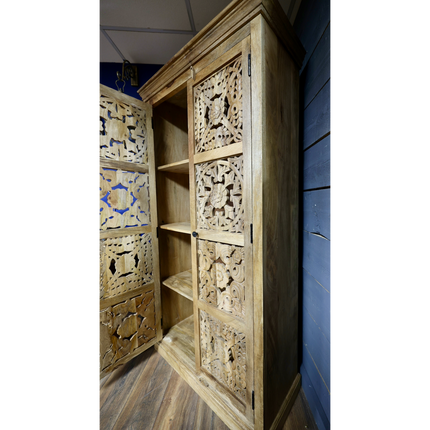 Tall hand carved  rustic wood storage cabinet Uk - Elderflower Lane