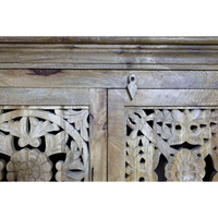 Tall ornate carved natural wood storage cupboard - Back in stock September