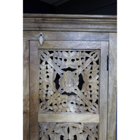 Tall ornate carved natural wood storage cupboard - Back in stock September