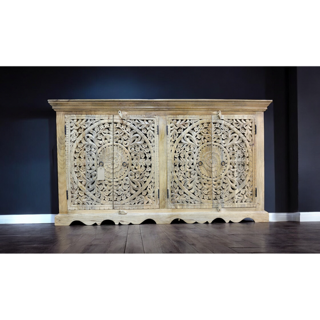 Artisan ornate carved wood sideboard