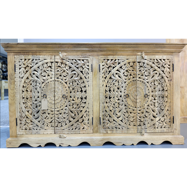 Ornate carved rustic wood big storage cabinet uk