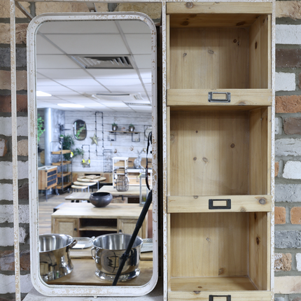 Bathroom 3 shelf rustic wood storage cabinet with mirror
