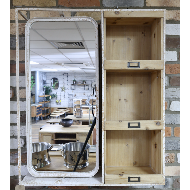 Bathroom 3 shelf rustic wood storage cabinet with mirror