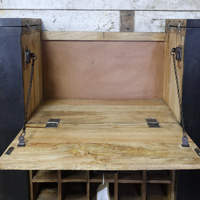 Black wood & iron drinks bar cabinet