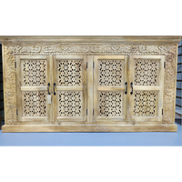 Large artisan carved 4 door ornate wood storage cabinet