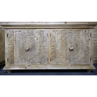 Artisan 6ft wide hand carved rustic natural wood sideboard cabinet 