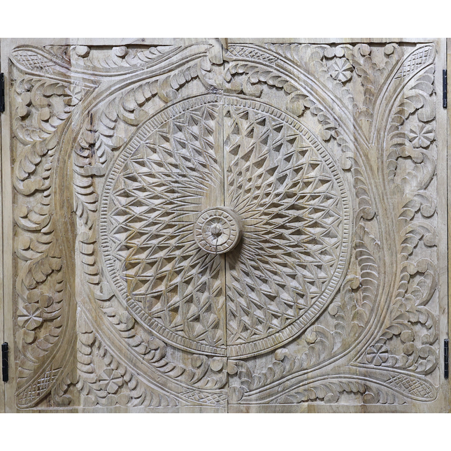 Artisan 6ft wide hand carved rustic natural wood sideboard cabinet