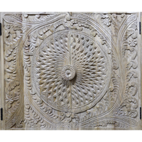 Artisan 6ft wide hand carved rustic natural wood sideboard cabinet 