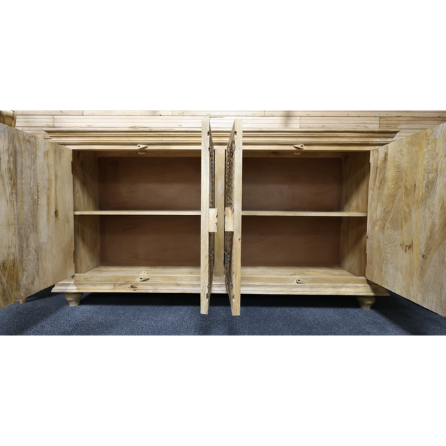 Artisan 6ft wide hand carved rustic natural wood sideboard cabinet - Back in stock July