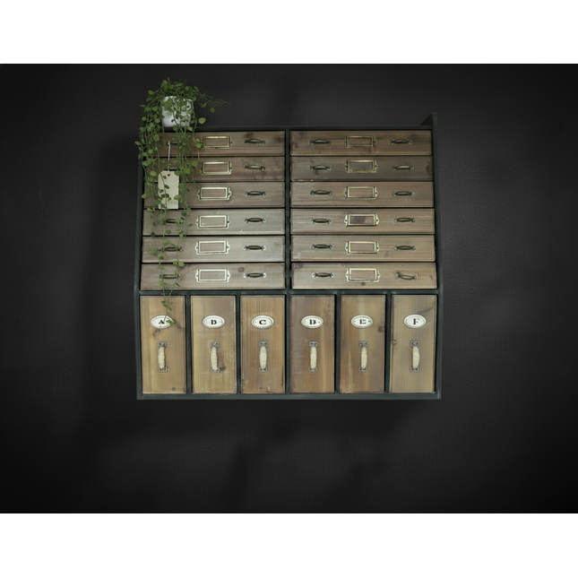 Rustic wood wall apothecary 18 drawer storage cabinet - Elderflower Lane