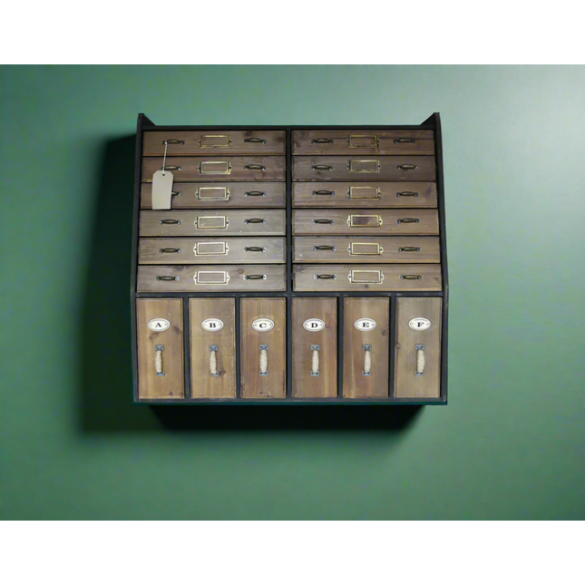 Rustic wood wall apothecary 18 drawer storage cabinet