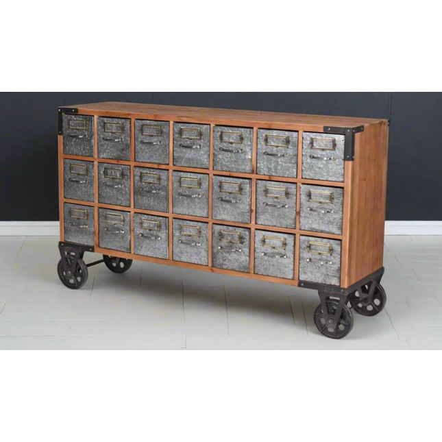 Wood & steel 21 drawer apothecary storage cabinet
