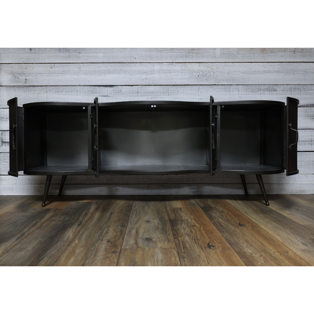 Large curvy ribbed metal storage cabinet