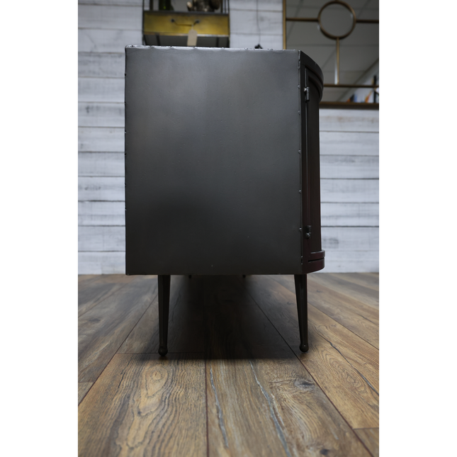 Large curvy ribbed metal storage cabinet