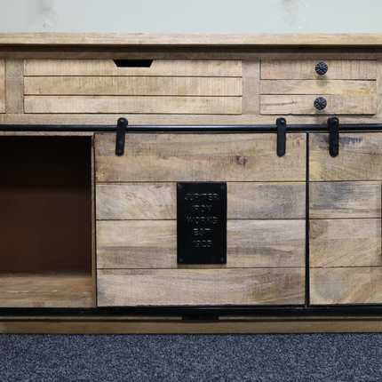 Large rustic solid wood & iron sideboard storage cabinet - Back in stock April