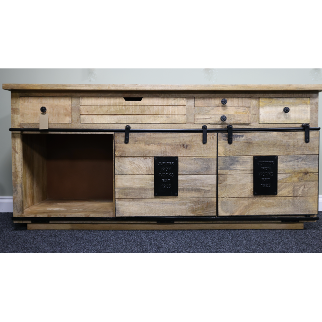 Large rustic solid wood & iron sideboard storage cabinet - Back in stock April