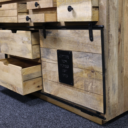 Large rustic solid wood & iron sideboard storage cabinet - Back in stock April