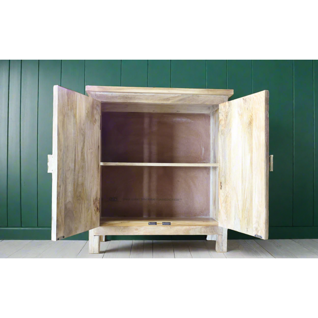 Rustic natural wood carved 2 door cupboard