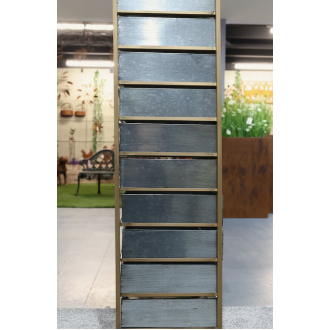 Tall slim bank of 10 metal storage drawers