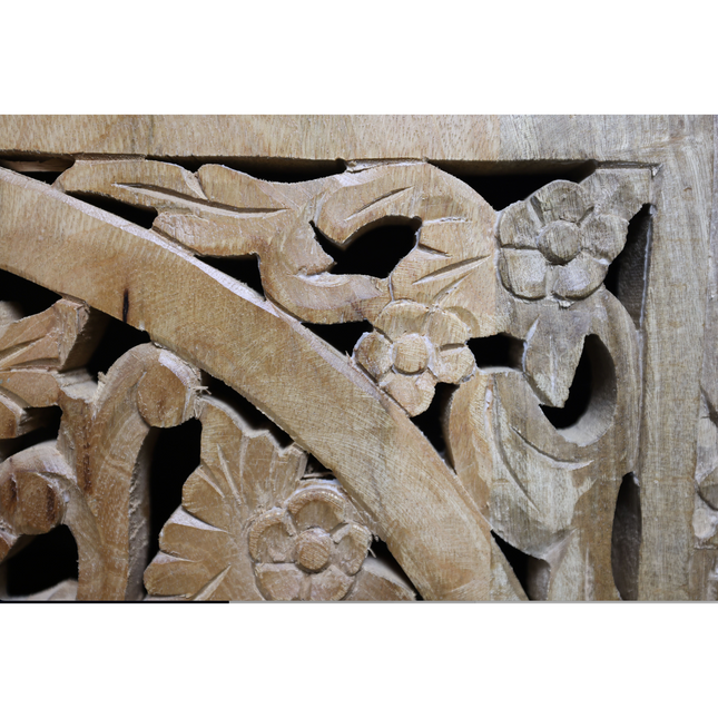 6ft tall ornate carved wood shelved storage cupboard